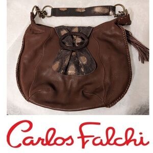 Carlos Falchi for CHI leather snakeskin hobo Purse tassels